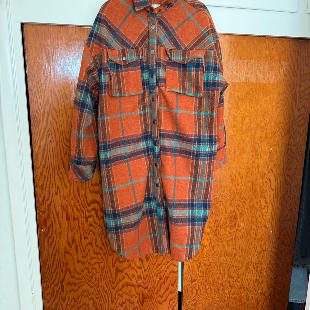 Free People Orange Plaid Jacket - Picture 4 of 8